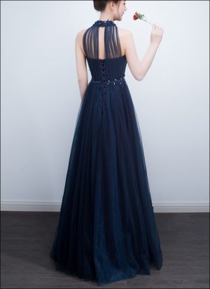 Blaues Abendkleid mit Schnürung AB250