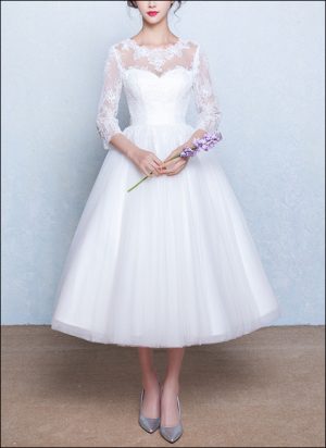 50er Jahre Brautkleid mit 3/4 Ärmeln