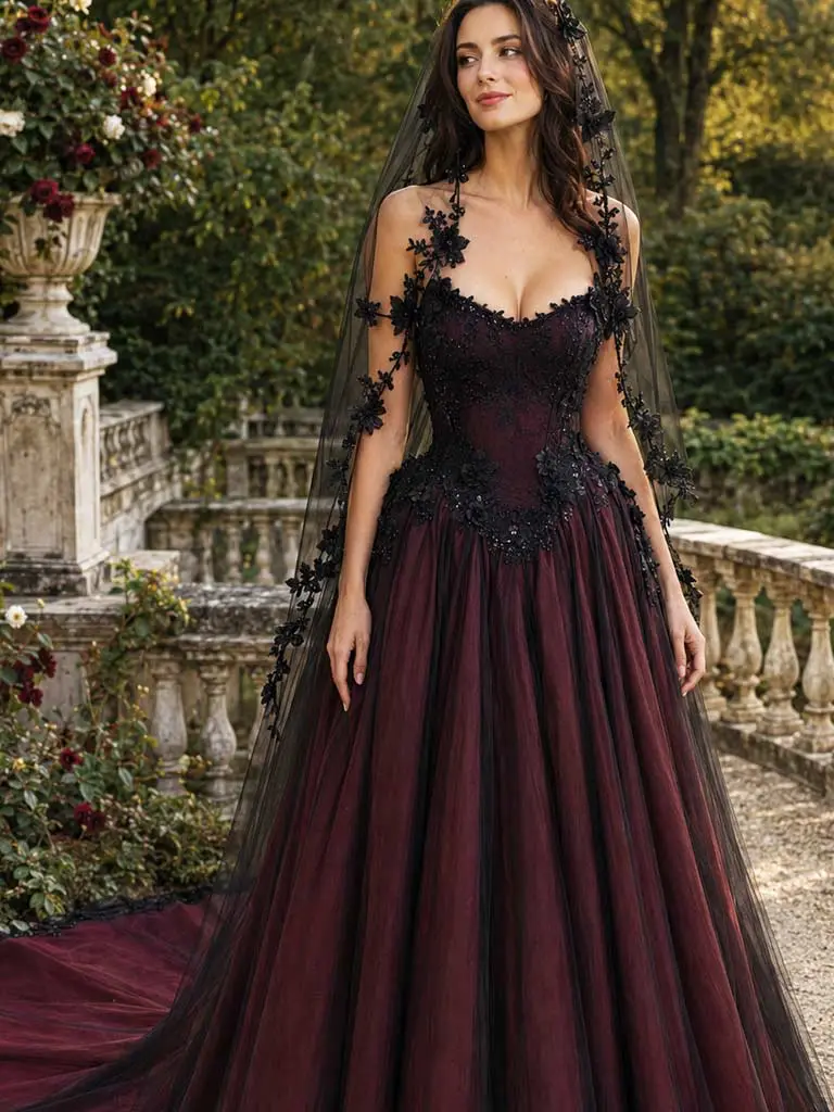schwarz-rotes brautkleid mit Korsage lafanta berlin