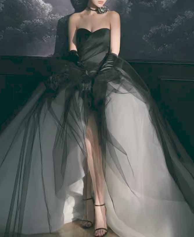 Schwarzes Brautkleid aus Tüll und Satin – Dark Couture Hochzeitskleid von LAFANTA in Berlin