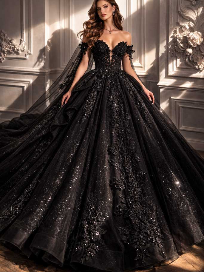 Schwarzes Brautkleid im Prinzessin-Stil von LAFANTA Dark Couture in Berlin
